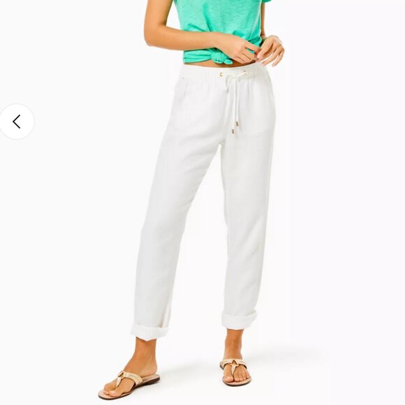 Lilly Pulitzer 31" Taron Mid-Rise White Linen Pant - Small - Picture 4 of 11